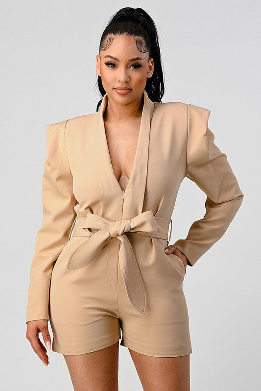 Casual Blazer Romper W/ Belt