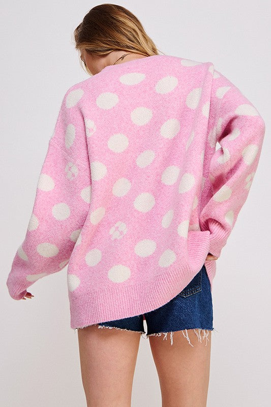 POLKA DOT/SOCCER BALL LONG SLEEVE KNIT SWEATER